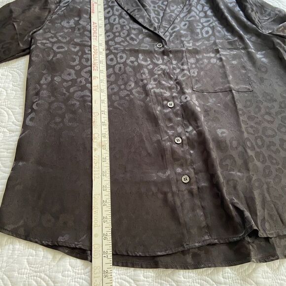 Self Esteem Blouse Black Leopard Print Long Sleeve Collared Button Front Size L - Picture 8 of 8